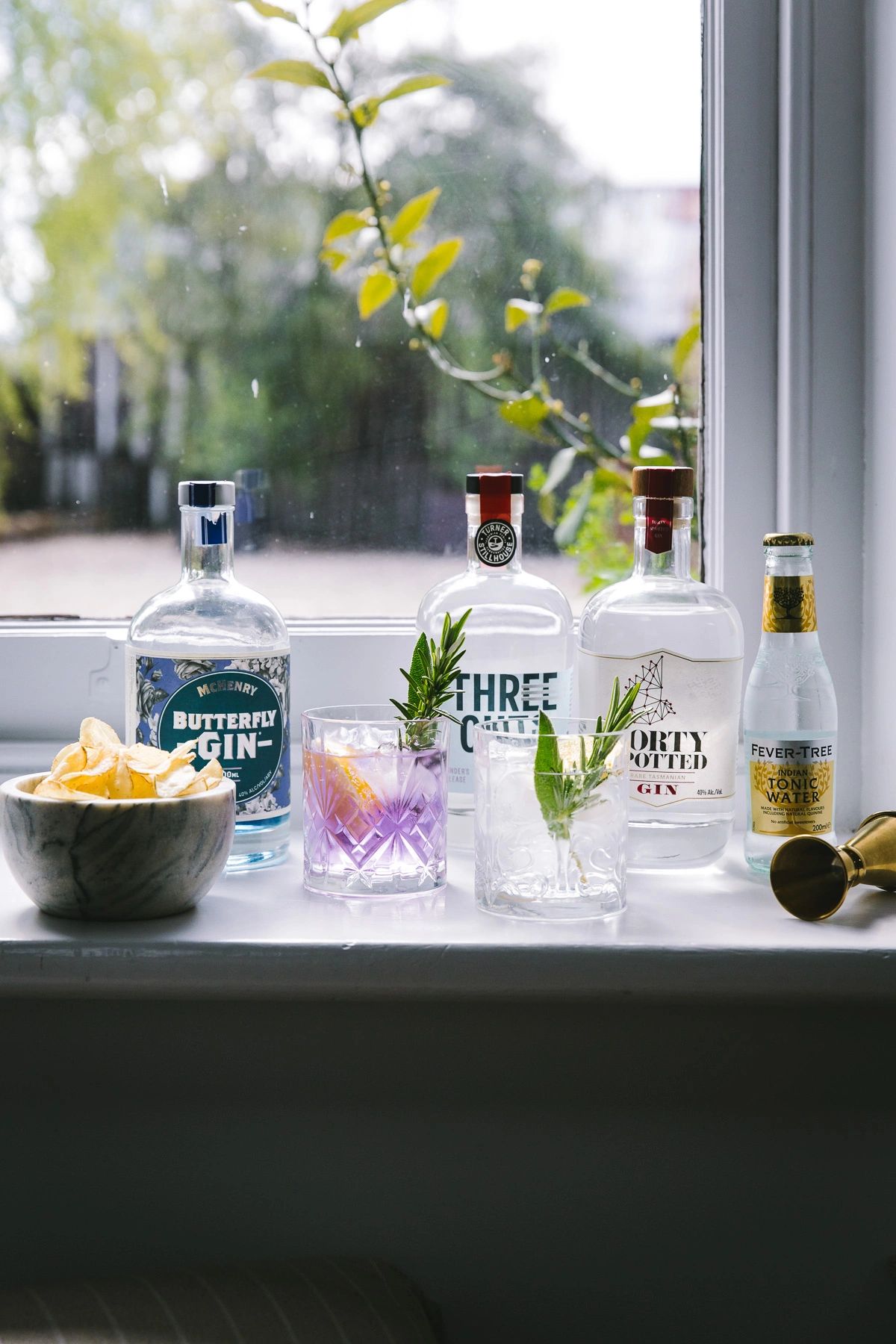 Curated gin selection at Raffah House